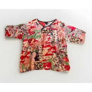 Citron 2X Japanese Patchwork Boho Floral Top 100% Cupra Plus Size